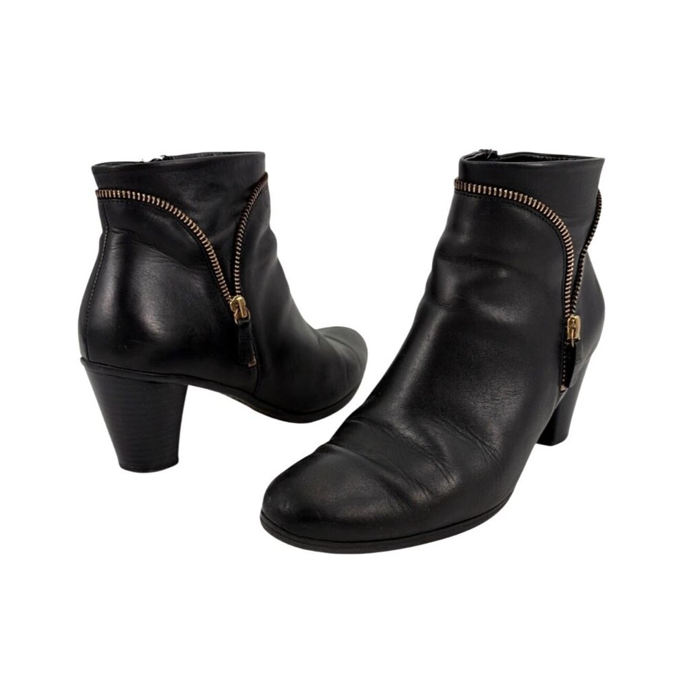 Gabor Womens 6.5 Onida Black Leather Heel Ankle Boots Side Zipper Classic Chic